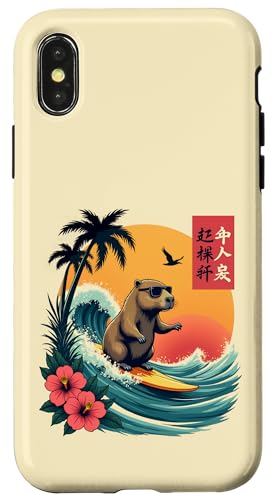 Japanisches Capybara Surfen Kanagawa Wave Lustiges Surftier Hülle für iPhone X/XS von The Wave Capybara Surfing rodent Retro Funny tees