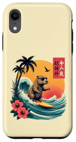 Japanisches Capybara Surfen Kanagawa Wave Lustiges Surftier Hülle für iPhone XR von The Wave Capybara Surfing rodent Retro Funny tees