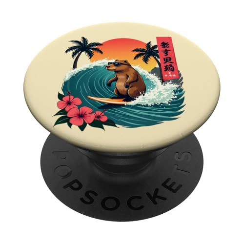 Japanisches Capybara Surfen Kanagawa Wave Lustiges Surftier PopSockets Klebender PopGrip Japanisches Capybara Surfen Kanagawa Wave Lustiges Surftier PopSockets Klebender PopGrip von The Wave Capybara Surfing rodent Retro Funny tees