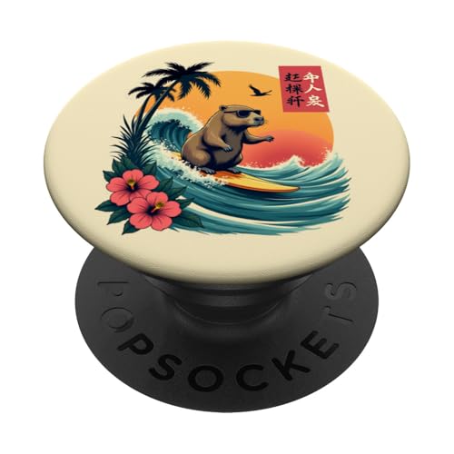 Japanisches Capybara Surfen Kanagawa Wave Lustiges Surftier PopSockets Klebender PopGrip Japanisches Capybara Surfen Kanagawa Wave Lustiges Surftier PopSockets Klebender PopGrip von The Wave Capybara Surfing rodent Retro Funny tees
