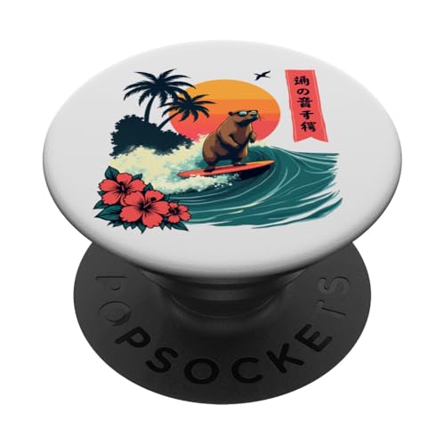 Japanisches Capybara Surfen Kanagawa Wave Lustiges Surftier PopSockets Klebender PopGrip Japanisches Capybara Surfen Kanagawa Wave Lustiges Surftier PopSockets Klebender PopGrip von The Wave Capybara Surfing rodent Retro Funny tees
