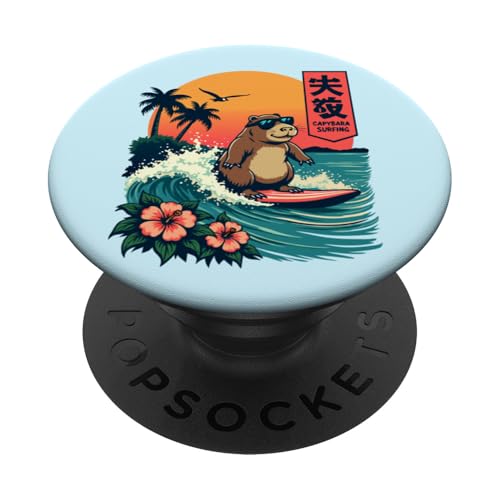 Japanisches Capybara Surfen Kanagawa Wave Lustiges Surftier PopSockets Klebender PopGrip Japanisches Capybara Surfen Kanagawa Wave Lustiges Surftier PopSockets Klebender PopGrip von The Wave Capybara Surfing rodent Retro Funny tees
