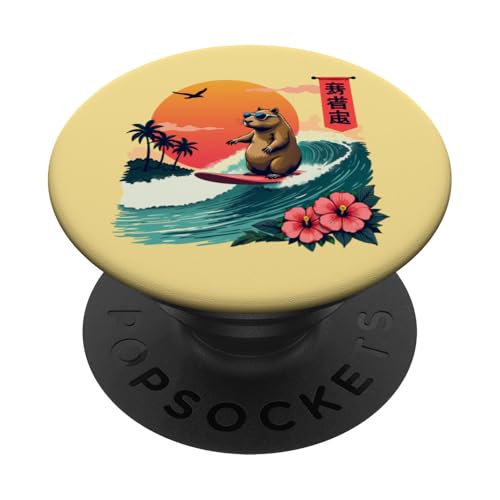 Japanisches Capybara Surfen Kanagawa Wave Lustiges Surftier PopSockets Klebender PopGrip Japanisches Capybara Surfen Kanagawa Wave Lustiges Surftier PopSockets Klebender PopGrip von The Wave Capybara Surfing rodent Retro Funny tees