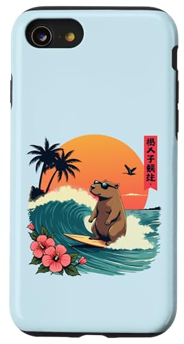 Surfen Capybara Retro Sonnenuntergang Strand Ocean Wave Summer Vibes Hülle für iPhone SE (2020) / 7 / 8 von The Wave Capybara Surfing rodent Retro Funny tees