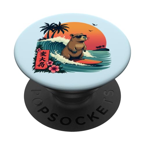 Surfen Capybara Retro Sonnenuntergang Strand Ocean Wave Summer Vibes PopSockets Klebender PopGrip Surfen Capybara Retro Sonnenuntergang Strand Ocean Wave Summer Vibes PopSockets Klebender PopGrip von The Wave Capybara Surfing rodent Retro Funny tees