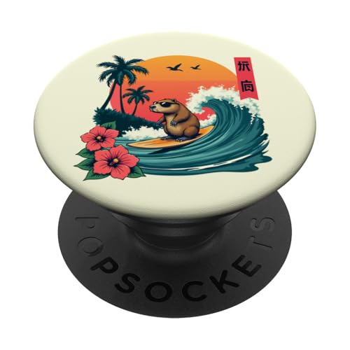Surfen Capybara Retro Sonnenuntergang Strand Ocean Wave Summer Vibes PopSockets Klebender PopGrip Surfen Capybara Retro Sonnenuntergang Strand Ocean Wave Summer Vibes PopSockets Klebender PopGrip von The Wave Capybara Surfing rodent Retro Funny tees