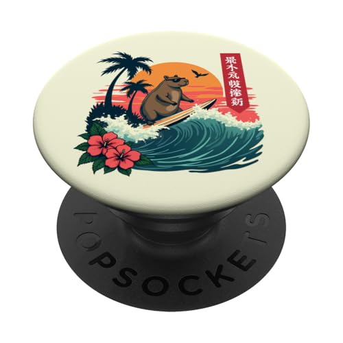 Surfen Capybara Retro Sonnenuntergang Strand Ocean Wave Summer Vibes PopSockets Klebender PopGrip Surfen Capybara Retro Sonnenuntergang Strand Ocean Wave Summer Vibes PopSockets Klebender PopGrip von The Wave Capybara Surfing rodent Retro Funny tees