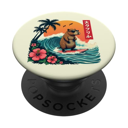 Surfen Capybara Retro Sonnenuntergang Strand Ocean Wave Summer Vibes PopSockets Klebender PopGrip Surfen Capybara Retro Sonnenuntergang Strand Ocean Wave Summer Vibes PopSockets Klebender PopGrip von The Wave Capybara Surfing rodent Retro Funny tees