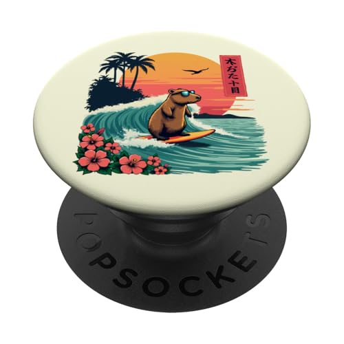 Surfen Capybara Retro Sonnenuntergang Strand Ocean Wave Summer Vibes PopSockets Klebender PopGrip Surfen Capybara Retro Sonnenuntergang Strand Ocean Wave Summer Vibes PopSockets Klebender PopGrip von The Wave Capybara Surfing rodent Retro Funny tees
