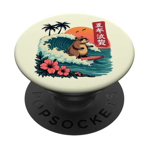 Surfen Capybara Retro Sonnenuntergang Strand Ocean Wave Summer Vibes PopSockets Klebender PopGrip Surfen Capybara Retro Sonnenuntergang Strand Ocean Wave Summer Vibes PopSockets Klebender PopGrip von The Wave Capybara Surfing rodent Retro Funny tees