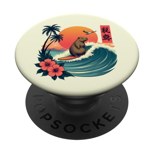 Surfen Capybara Retro Sonnenuntergang Strand Ocean Wave Summer Vibes PopSockets Klebender PopGrip Surfen Capybara Retro Sonnenuntergang Strand Ocean Wave Summer Vibes PopSockets Klebender PopGrip von The Wave Capybara Surfing rodent Retro Funny tees