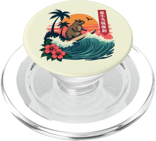 Surfen Capybara Retro Sonnenuntergang Strand Ocean Wave Summer Vibes PopSockets PopGrip für MagSafe Surfen Capybara Retro Sonnenuntergang Strand Ocean Wave Summer Vibes PopSockets PopGrip für MagSafe von The Wave Capybara Surfing rodent Retro Funny tees
