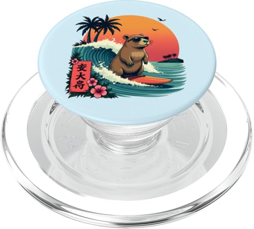 Surfen Capybara Retro Sonnenuntergang Strand Ocean Wave Summer Vibes PopSockets PopGrip für MagSafe Surfen Capybara Retro Sonnenuntergang Strand Ocean Wave Summer Vibes PopSockets PopGrip für MagSafe von The Wave Capybara Surfing rodent Retro Funny tees