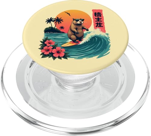 Surfen Capybara Retro Sonnenuntergang Strand Ocean Wave Summer Vibes PopSockets PopGrip für MagSafe von The Wave Capybara Surfing rodent Retro Funny tees