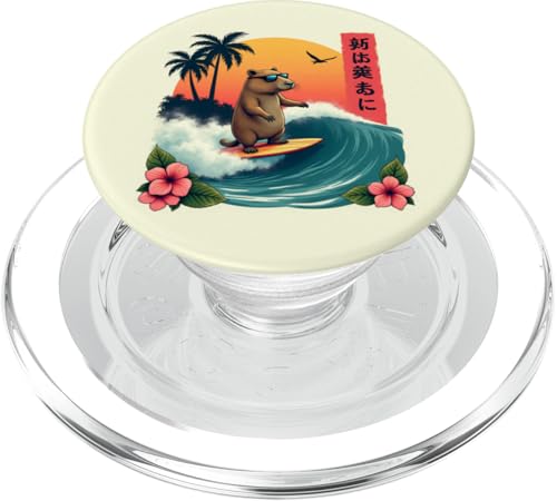 Surfen Capybara Retro Sonnenuntergang Strand Ocean Wave Summer Vibes PopSockets PopGrip für MagSafe von The Wave Capybara Surfing rodent Retro Funny tees
