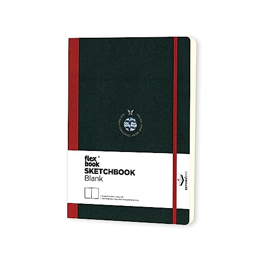 Flexbook Notizbuch/Skizzenbuch A5 patentierte flexible Bindung, schwarz, blank mit rotem Gummi 15,5x21,5cm von The Writing Fields