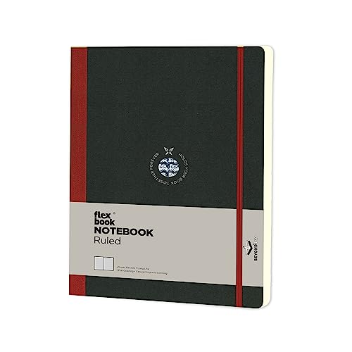 Flexbook Notizbuch patentierte flexible Bindung, rot, liniert, mit Gummizug 17x24cm von The Writing Fields