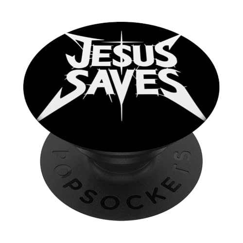 Jesus rettet lustige Metallschrift Christian Faith Rocker PopSockets Klebender PopGrip Jesus rettet lustige Metallschrift Christian Faith Rocker PopSockets Klebender PopGrip von Theater Of Oneness