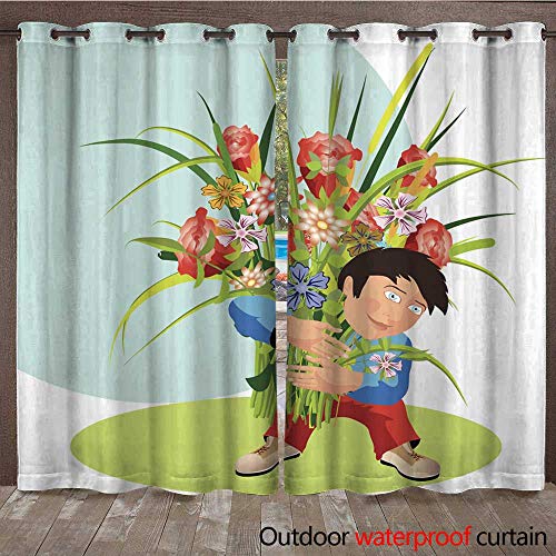 RenteriaDecor Outdoor Ultraviolet Protective Curtains Little boy with a Nosegay W108 x L84 von Theben