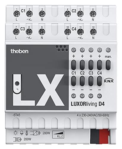 Theben 4800475 LUXORliving D4-4-fach Universaldimmaktor - Dimmleistung 200 W pro Kanal - Dimmbereich 0-100% von Theben