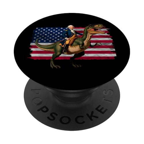 George Washington Riding A Dinosaurier Lustiges Design 4. Juli PopSockets Klebender PopGrip von Therapy Designs