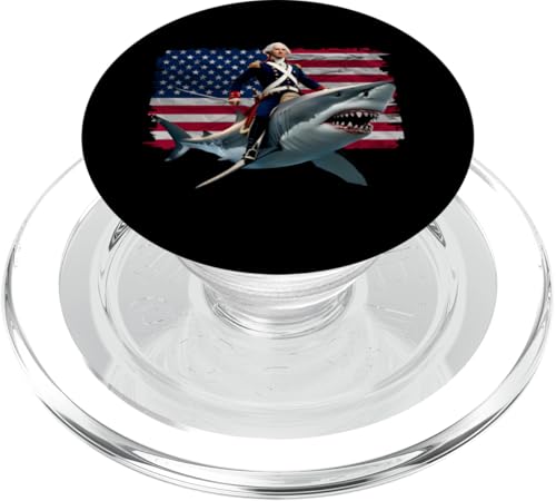 George Washington Riding A Shark Funny 4th Of Juli Design PopSockets PopGrip für MagSafe George Washington Riding A Shark Funny 4th Of Juli Design PopSockets PopGrip für MagSafe von Therapy Designs