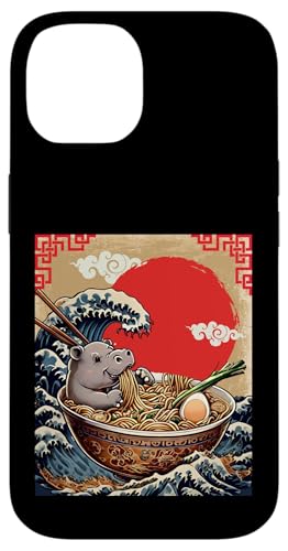 Hippo Eating Ramen Nudeln Vintage Stil Japanisches Kunstdesign Hülle für iPhone 14 von Therapy Designs