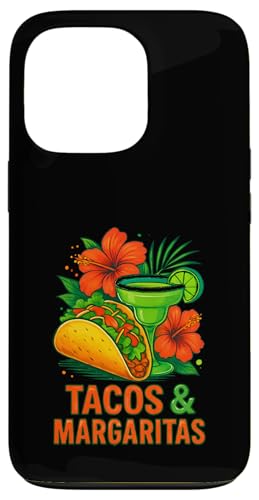 Tacos und Margaritas mit tropischen Hibiskusblüten Hülle für iPhone 13 Pro von Therapy Designs
