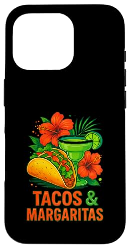 Tacos und Margaritas mit tropischen Hibiskusblüten Hülle für iPhone 16 Pro von Therapy Designs