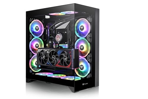 CTE E600 MX Black Mid Tower E-ATX Gehäuse mit zentralem thermischen Effizienz-Design, austauschbares Mesh und TG-Frontplatte, 3-Wege-VGA-Halterung; 400 mm PCIe4-Riser-Kabel im Lieferumfang enthalten; von Thermaltake