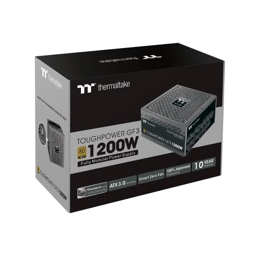 Thermaltake Toughpower GF 3 1200W | PC-ATX-3.0-Netzteil | PCIe Gen 5.0 | 80-Plus-Gold | voll-modular | leiser 140 Lüfter | EU Zertifiziert | schwarz, Toughpower GF3 1200W von Thermaltake