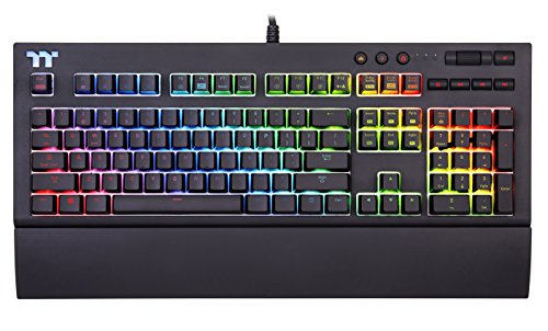 Thermaltake Tt Premium X1 RGB Smartphone aktiviert, sprachgesteuerte AI 16,8 Millionen Farben mit 12 Lichteffekten, Cherry MX Blue Switches Mechanische Gaming-Tastatur KB‐TPX‐BLBRUS‐01, Schwarz von Thermaltake