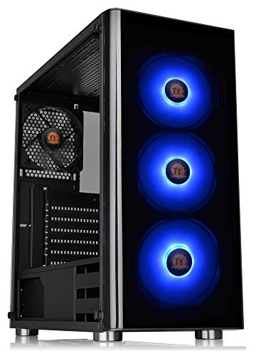 Thermaltake V200 CA-1K8-00M1WN-01 gehärtetes Glas, RGB-Edition, 12 V MB-Sync-fähiges ATX-Mittel-Tower-Gehäuse mit 3 120 mm 120 mm RGB-Lüftern + 1 schwarzer 120 mm hinterer Lüfter von Thermaltake