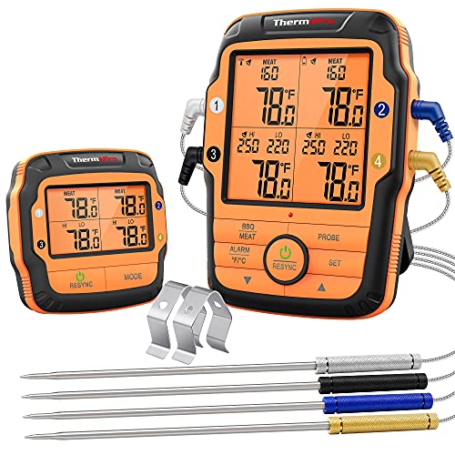 ThermoPro TP27C 150m Funk Grillthermometer mit 4 Sonden Fleischthermometer Bratenthermometer IPX4 Wasserdicht große LCD-Anzaige Küchenthermometer für BBQ, Gasgrill, Dutch Oven ThermoPro TP27C 150m Funk Grillthermometer mit 4 Sonden Fleischthermometer Bratenthermometer IPX4 Wasserdicht große LCD-Anzaige Küchenthermometer für BBQ, Gasgrill, Dutch Oven von ThermoPro