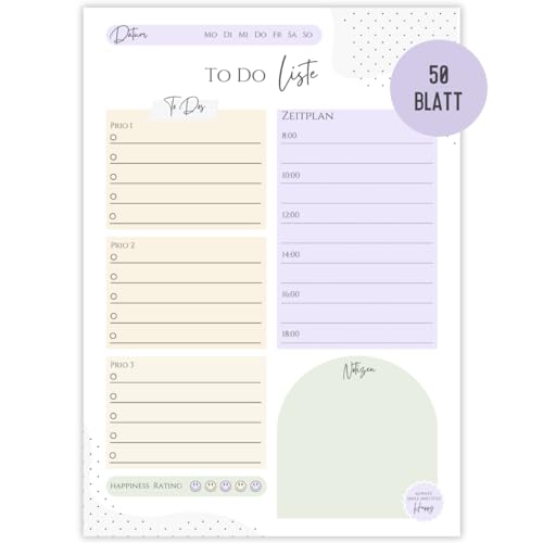 A5 Tagesplaner Block mit 50 Blatt | Daily Planner DIN A5 | TO-DO-Liste inkl Prios und Zeitplan | Tages-Highligt | Organisation Aufgaben (DIN A5, Pastell Smiley) von Things of Happiness