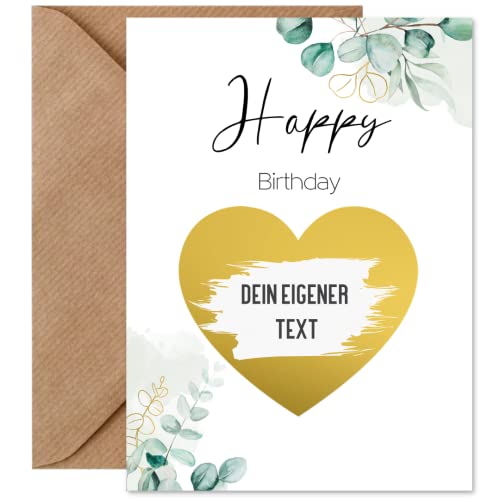 Rubbelkarte zum selber beschriften Happy Birthday | Geburtstagskarte inkl. Briefumschlag | Geschenk Geburtstag | Personalisierte Überraschungskarte Geburtstag DIN A6 (Happy Birthday Eucalyptus) von Things of Happiness