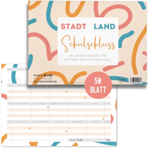 Stadt, Land Fluss | Rätselblock | Ratespiel | Spiel Familie | Quiz | Sommerspiel (Stadt, Land, Schulschluss) von Things of Happiness