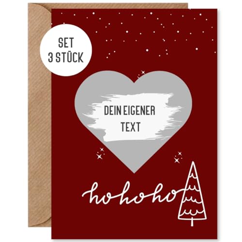 Things of Happiness 3 x Rubbelkarte Weihnachten zum selber beschriften | Set 3 x Rubbellos + Briefumschlag Naturpapier | Karte Fröhliche Weihnachten Geschenk Freund Frau Mann (Weihnachten Rot) von Things of Happiness