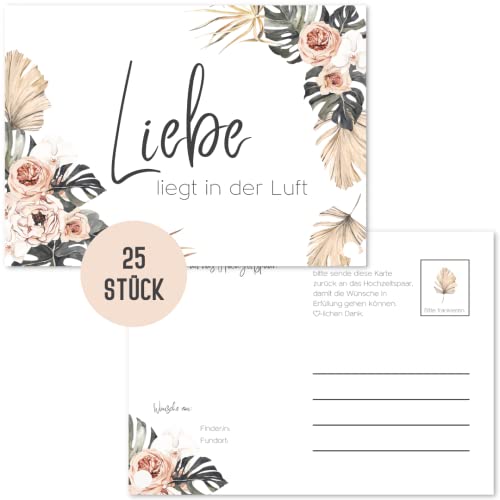Things of Happiness Ballonflugkarten Hochzeit wetterfest Hochzeitsspiel | Flugkarten für Luftballons extra leicht und gelocht (Boho Beige Palme (25 Stück)) von Things of Happiness