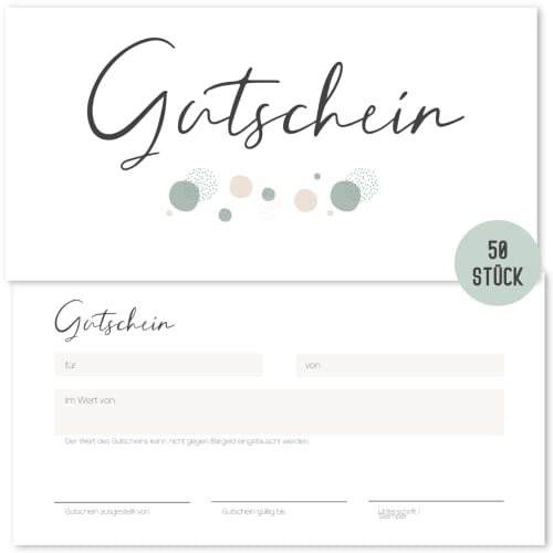 Things of Happiness Blanko Gutscheine zum Ausfüllen (50 Stück) | Set Gutscheinkarten | Geschenkgutschein für Nagelstudio, Friseur, Massage, Kosmetik, etc. (Punkte) von Things of Happiness