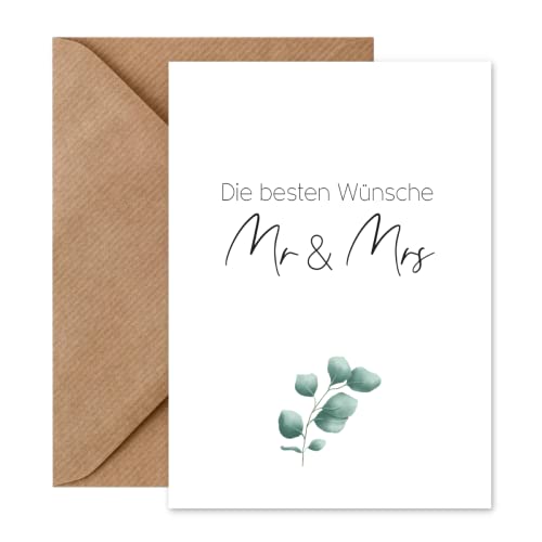 Things of Happiness Hochzeitskarte – Mr & Mrs | Glückwunschkarte zur Hochzeit mit Briefumschlag (Mr & Mrs Eucalyptus) von Things of Happiness