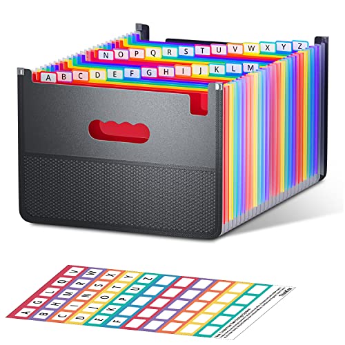 ThinkTex 26 Fächern Dokumentenmappe, A4 Sortiermappe Fächermappe Datei Organizer mit Netztasche, Dokumententasche Aktenmappe Ordnungsmappe mit bunten Labeln von ThinkTex