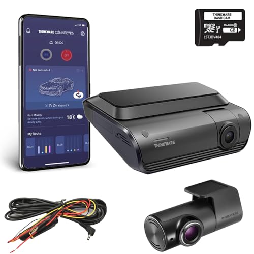 Thinkware Q1000 Dashcam – 2K QHD 1440p Front- und Heck-Armaturenbrett-Kamera mit integriertem WLAN, GPS und Bluetooth, Super-Nachtsicht, Hardwire-Kabel für batteriebetriebenen Parkmodus – von Thinkware