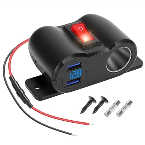 Thlevel 12V 36W QC3.0 USB-A Steckdose 120W Zigarettenanzünder Autoladegerät Ladebuchse Schnellladebuchse mit LED Voltmeter und Schalten für 12V-24V Auto RV Boot von Thlevel