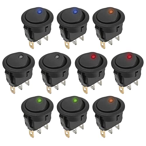 Thlevel Wippschalter Kippschalter Rund Schalter 3 Polig DC 20A 12V Rocker 10 Stücke mit 5 LED Farbe EIN/AUS für Auto Boot von Thlevel