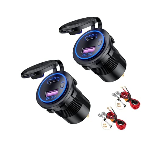 Thlevel Auto PD USB C Ladegerät Steckdose KFZ 36W QC3.0 Type mit Switch für 12V-24V Fahrzeuge Boot Motorrad SUV Bus LKW Wohnwagen Marine 2 Stücke von Thlevel