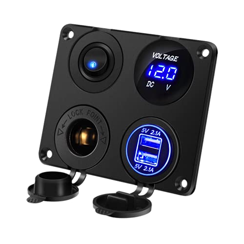Thlevel Dual USB Ladegerät Schalter Panel 4 in 1 Adapter 12V Steckdose mit LED Voltmeter Zigarettenanzünder für Auto Boot Wohnmobil Truck GPS Handy Thlevel Dual USB Ladegerät Schalter Panel 4 in 1 Adapter 12V Steckdose mit LED Voltmeter Zigarettenanzünder für Auto Boot Wohnmobil Truck GPS Handy von Thlevel