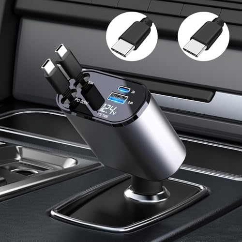 Thlevel Einziehbares Auto Ladegerät Zigarettenanzünder Adapter USB und 2 Typ C Kabel 60W mit Voltmeter LED Kompatibel mit iPhone Galaxy Huawei für 12V-24V KFZ Wohnmobil Boot Thlevel Einziehbares Auto Ladegerät Zigarettenanzünder Adapter USB und 2 Typ C Kabel 60W mit Voltmeter LED Kompatibel mit iPhone Galaxy Huawei für 12V-24V KFZ Wohnmobil Boot von Thlevel
