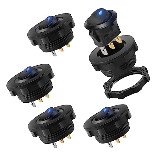 Thlevel Kippschalter 12V 20A EIN/AUS Schalter 3 Pin Rund Wippschalter Selbsthemmung mit LED Licht für Auto Boot von Thlevel