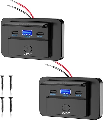 Thlevel USB C Steckdose 12V Ladebuchse 78W Auto Ladegerät QC3.0 USB & Dual PD3.0 Type C Handy Schnellladung Wasserdicht mit Schalter für 12V/ 24V Boot Wohnmobil KFZ von Thlevel